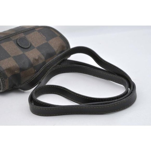 Fendi Brown Checkerboard Print Coated Canvas And Leather Belt Or Shoulder Purse - Picture 2 of 5